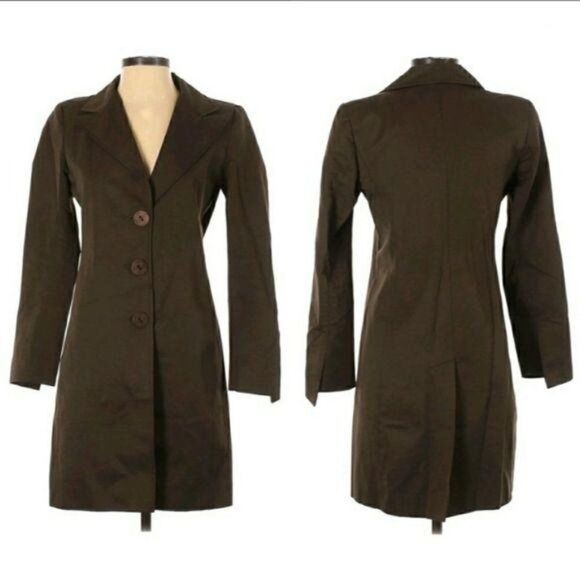 Tahari Equestrian Large Button Down Rib Textured Trench Coat Pockets Brown Sz XS - Picture 1 of 11